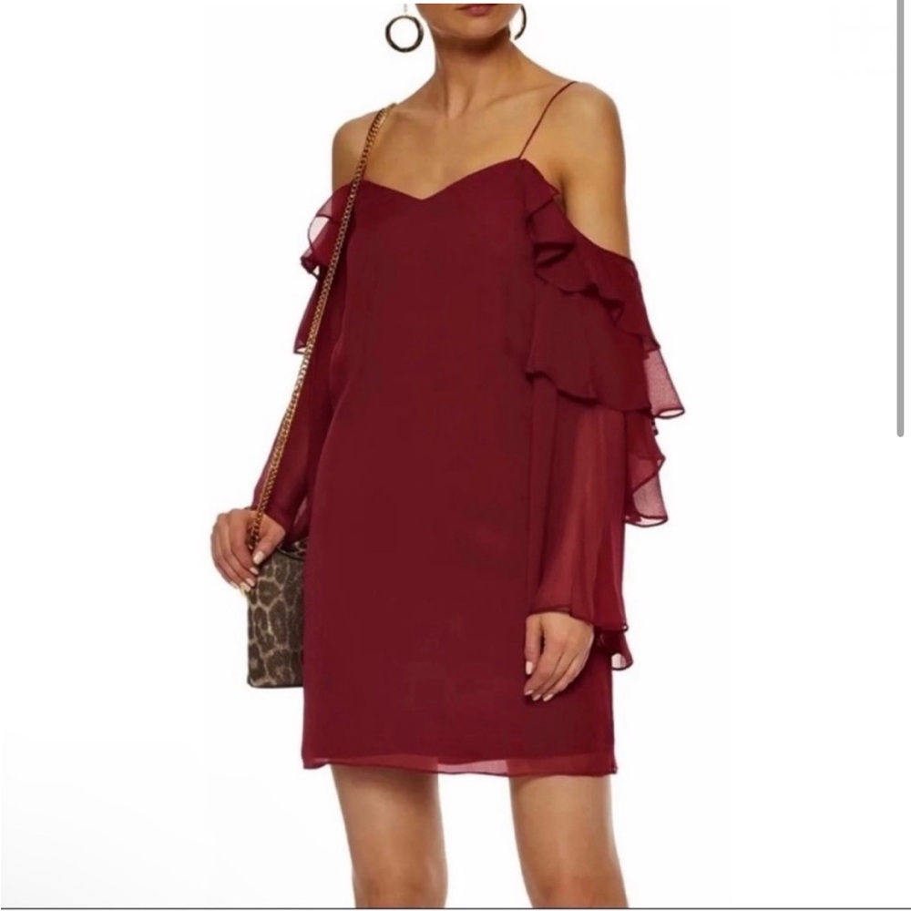$325 NWT Haute Hippie Finale Silk Ruffle Sleeve Cold Shoulder Mini Dress Size 4